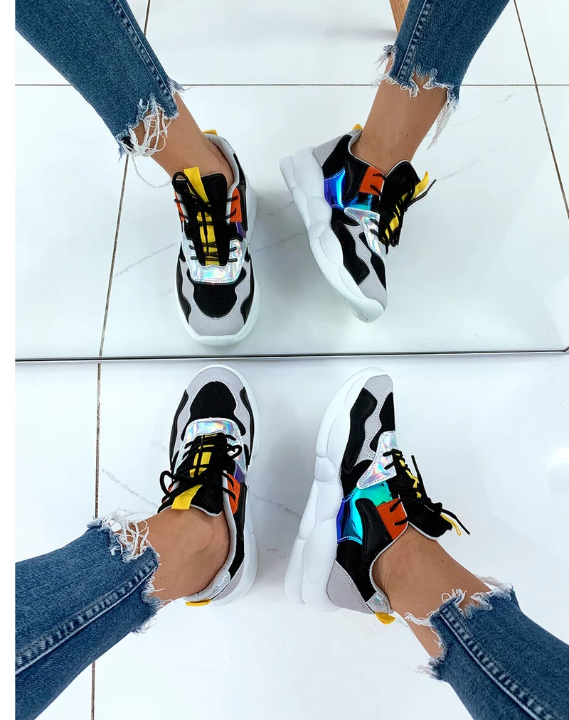 Baskets noires multicolore à talon nuage