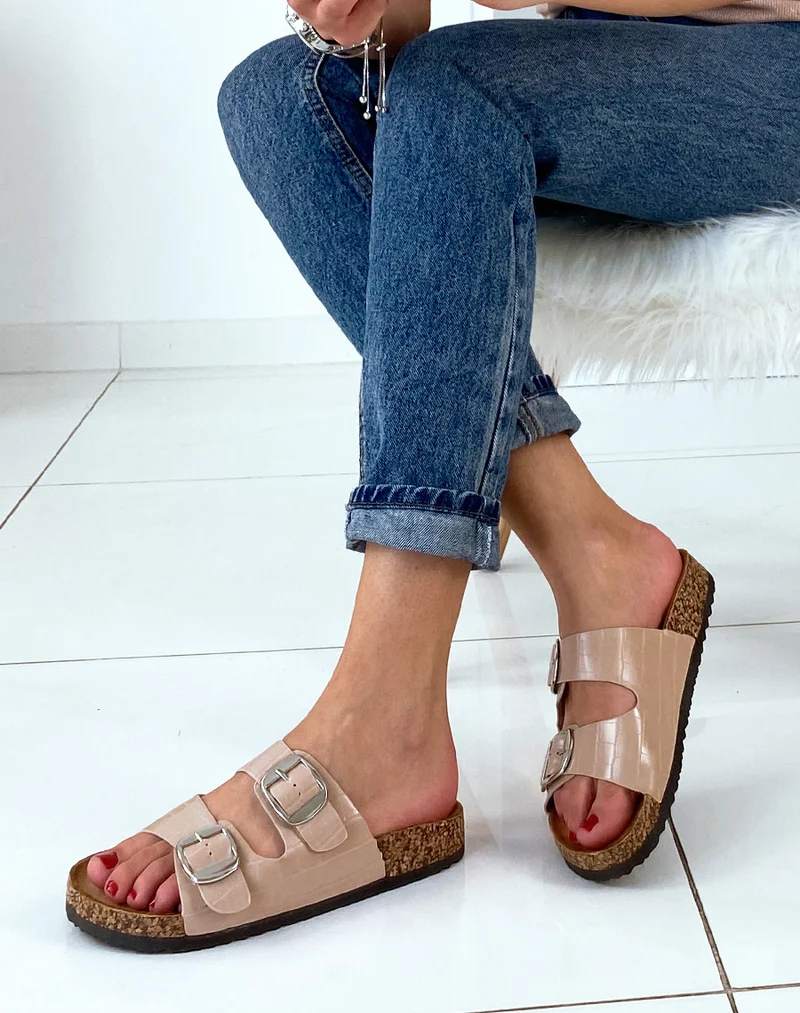 Mules beiges à deux brides