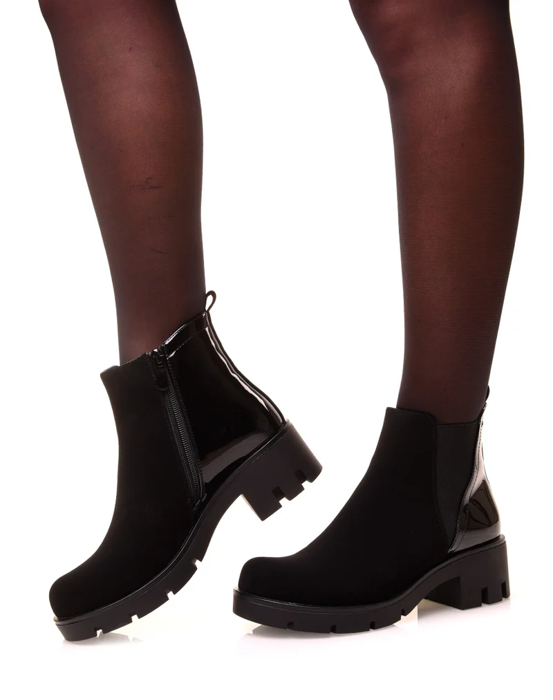 Bottines bi-matières noires