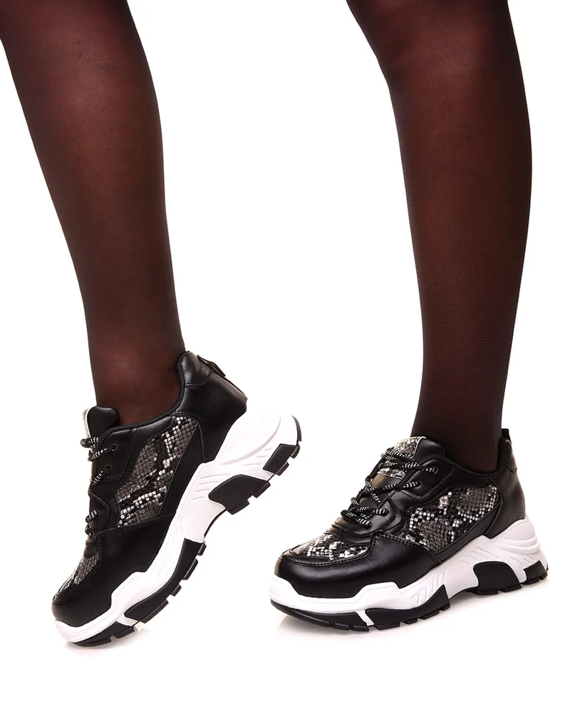 Baskets noires à empiècement python