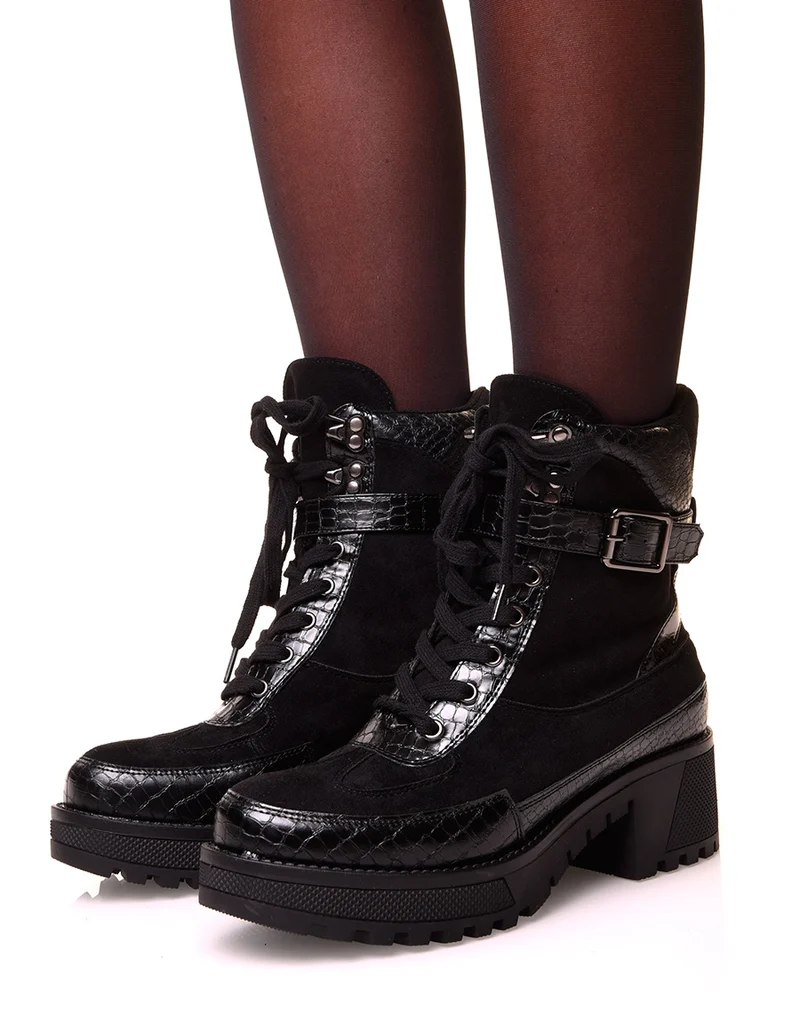 Bottines montantes noire bi-matières à bride
