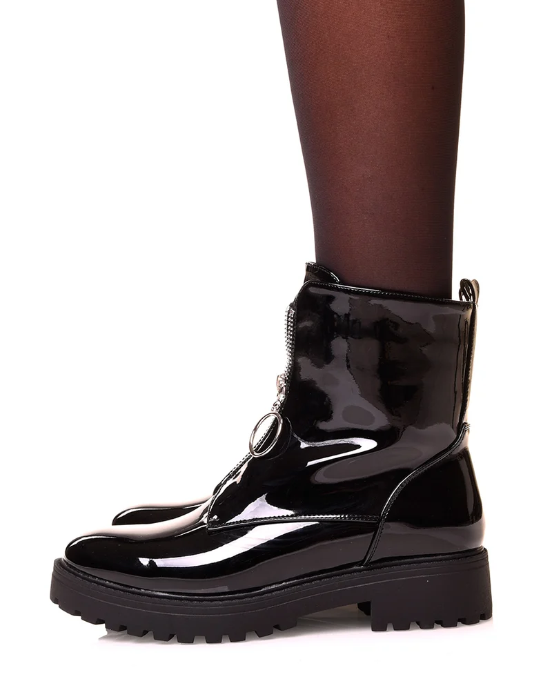 Bottines vernies noires zippées à l’avant