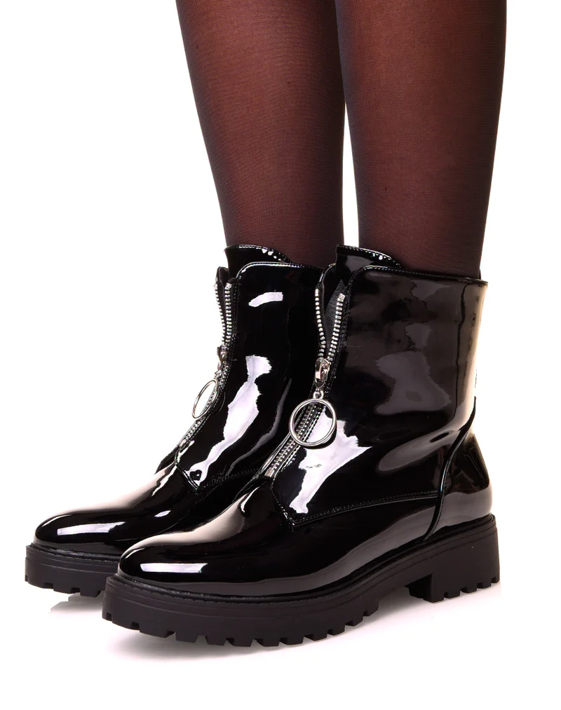 Bottines vernies noires zippées à l’avant