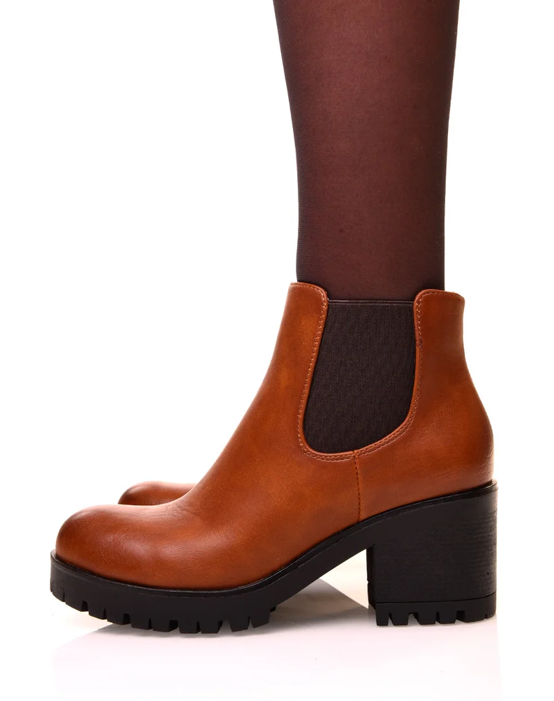 Chelsea boots camel à semelles crantées