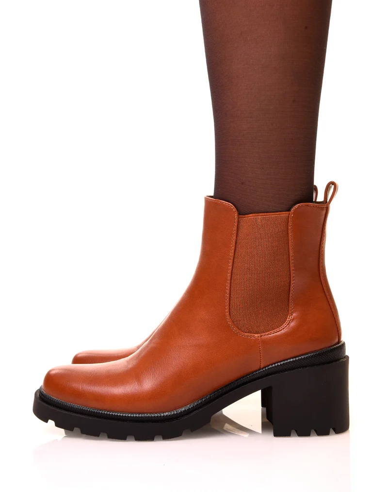 Chelsea boots camel à semelles crantées