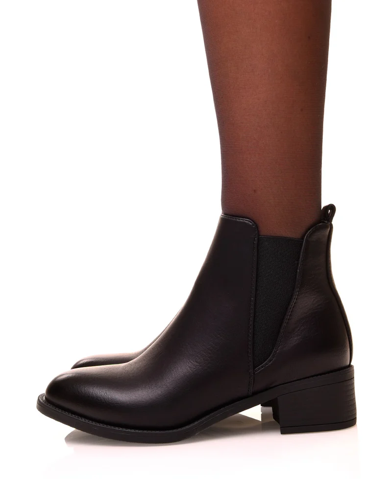 Bottines noires bi-matières à semelles crantées