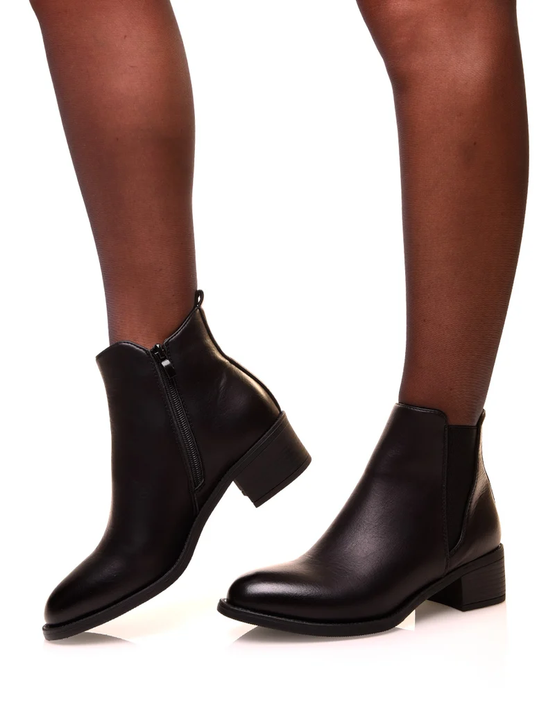 Bottines noires bi-matières à semelles crantées