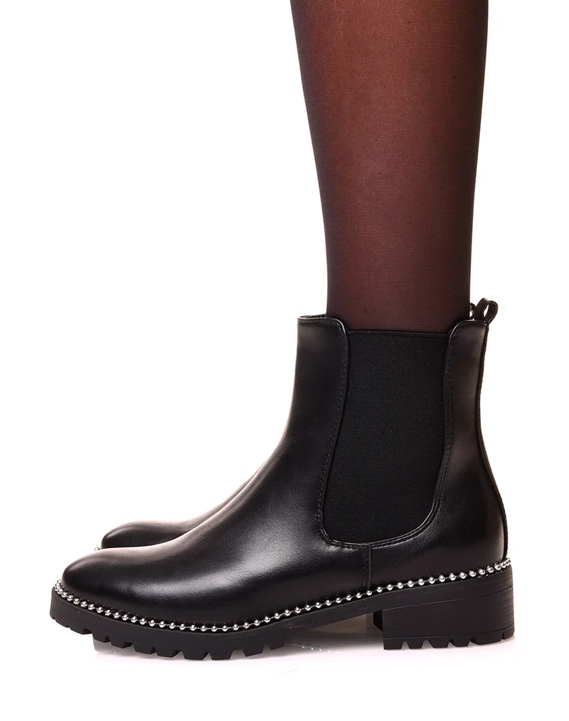 Chelsea boots effet lisse à clous argenté