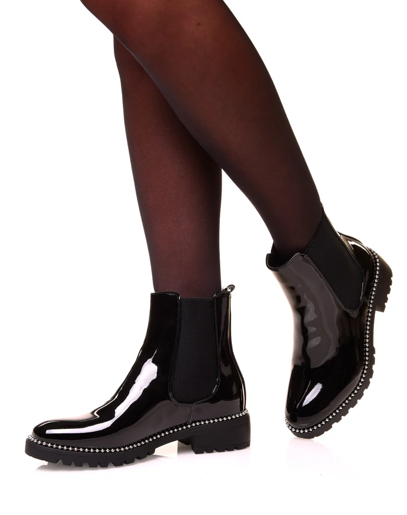 Chelsea boots vernis à clous argentés