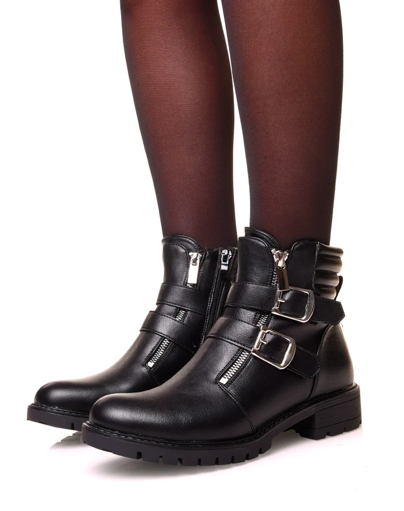 Boots plates noires à multiples sangles