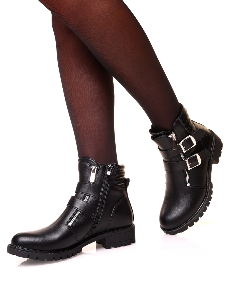 Boots plates noires à multiples sangles