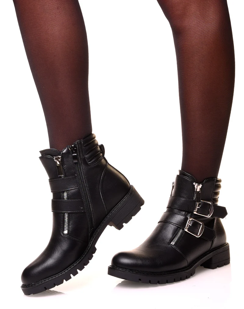 Boots plates noires à multiples sangles