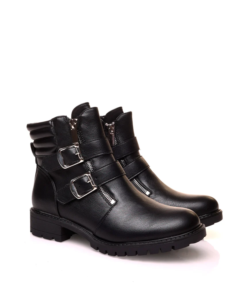 Boots plates noires à multiples sangles