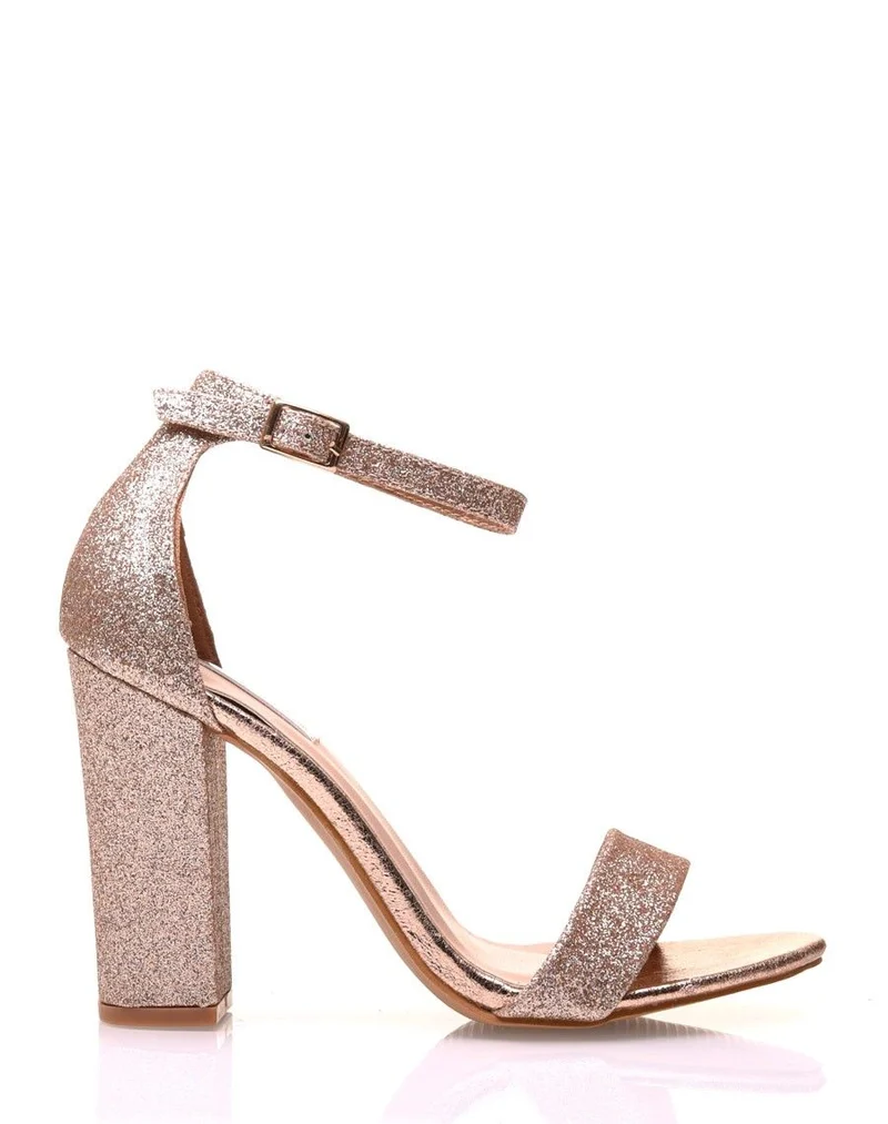 Sandales pailletées champagne à talon