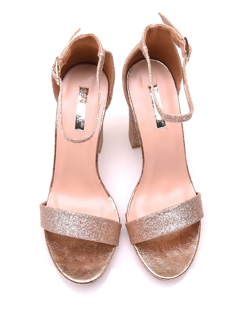 Sandales pailletées champagne à talon