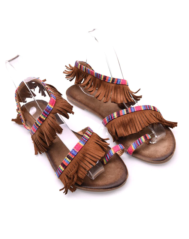 Nu-pieds camel à franges