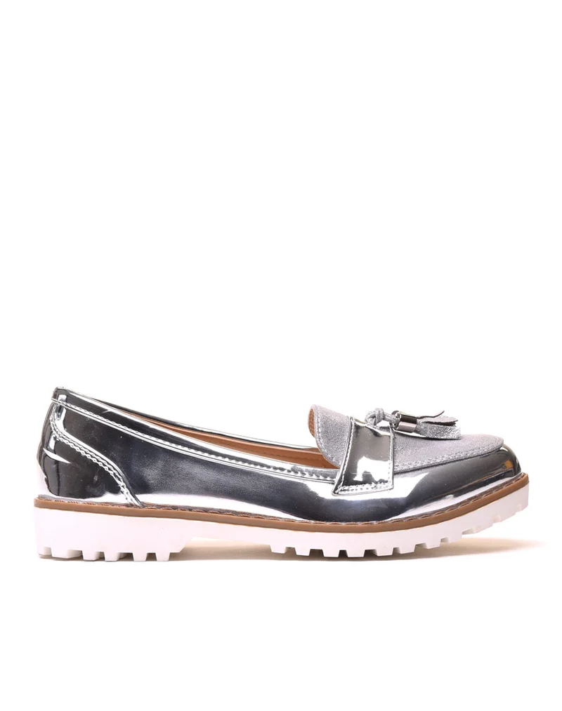 Mocassins argentés bi matières