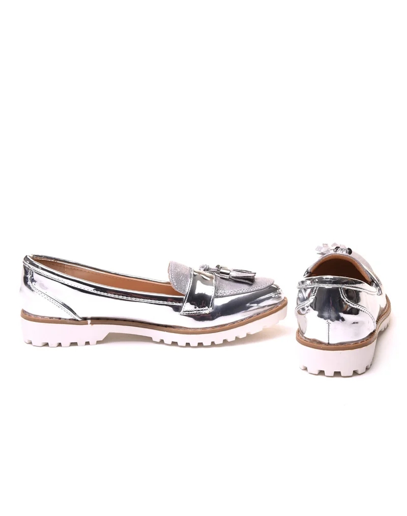 Mocassins argentés bi matières