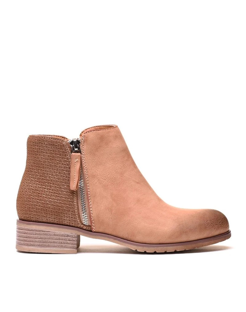 Bottines plates bi matières camel