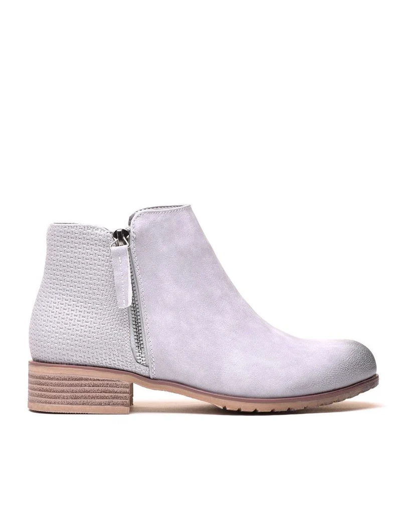 Bottines plates bi matières gris clair