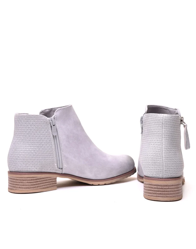 Bottines plates bi matières gris clair