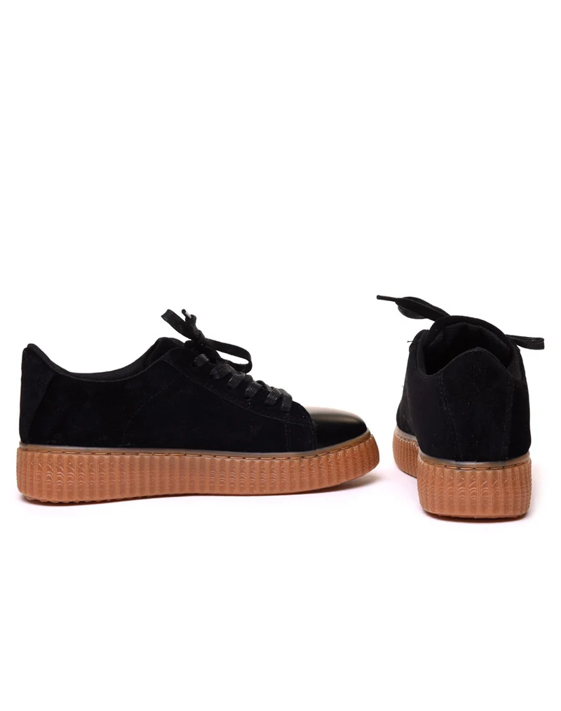 Baskets bi matières noires à semelle épaisse