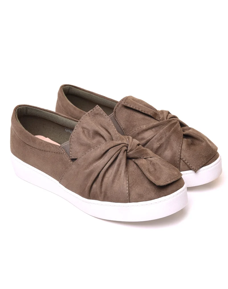 Baskets en suédine kaki à n?ud