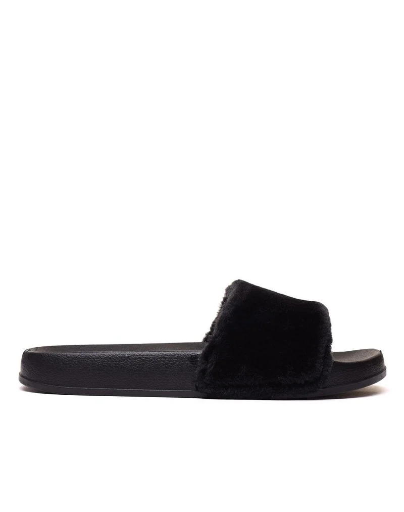 Claquettes noires à fourrure