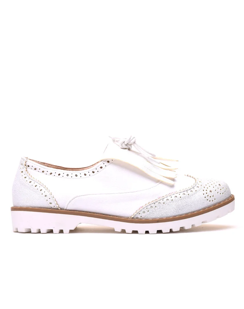 Derbies bi matières blanches à franges