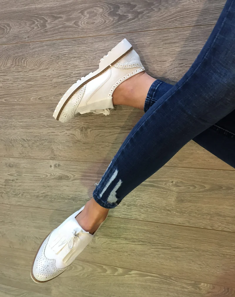 Derbies bi matières blanches à franges