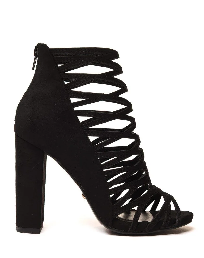 Sandales noires à talons & multiples lanières croisées