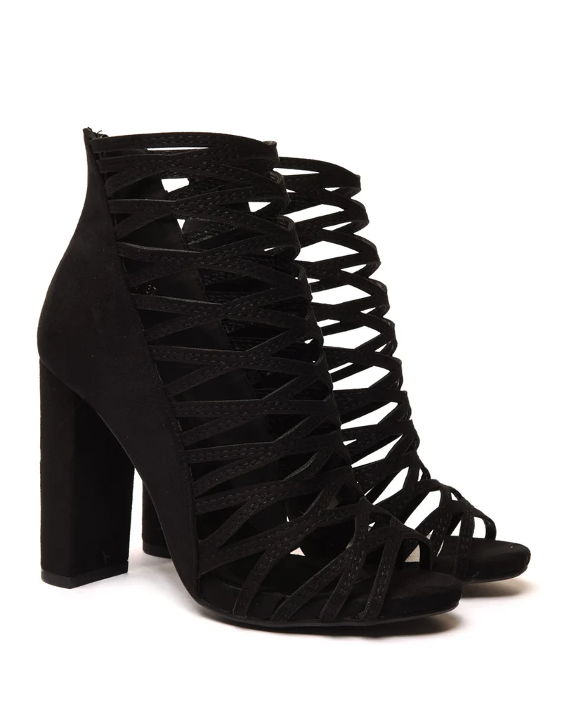 Sandales noires à talons & multiples lanières croisées