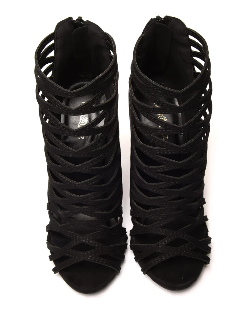 Sandales noires à talons & multiples lanières croisées