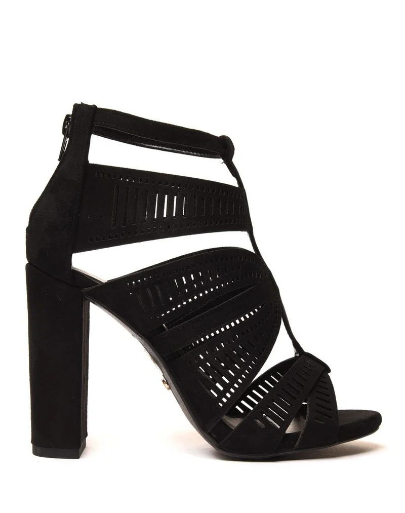 Sandales noires à talons & détails multiples