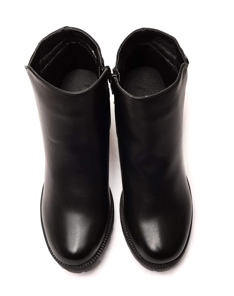 Bottines bi matières noires à talon mi haut
