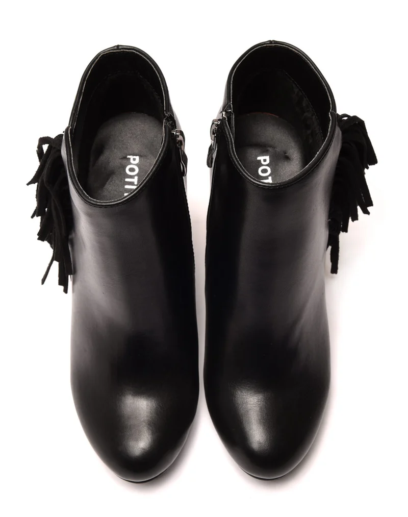 Bottines compensées noires à franges en suédine
