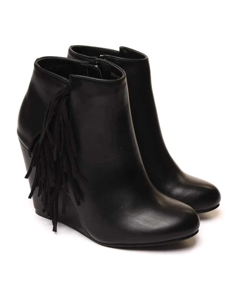 Bottines compensées noires à franges en suédine