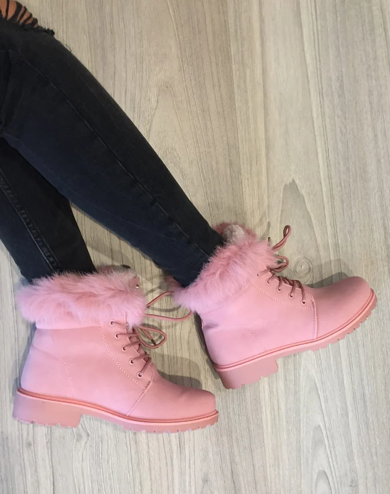 Chaussures montantes à lacets & fourrées roses