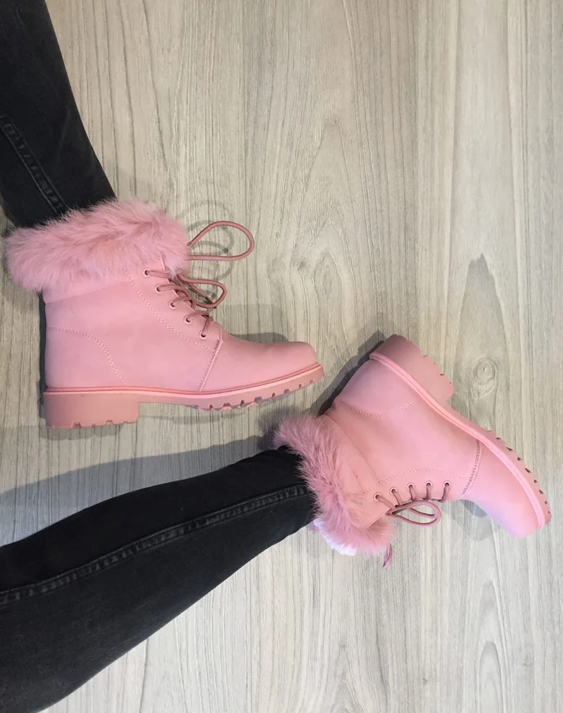 Chaussures montantes à lacets & fourrées roses