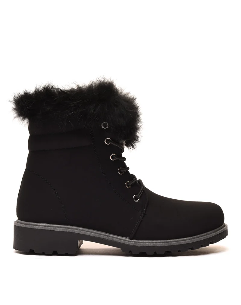 Chaussures montantes à lacets & fourrées noires