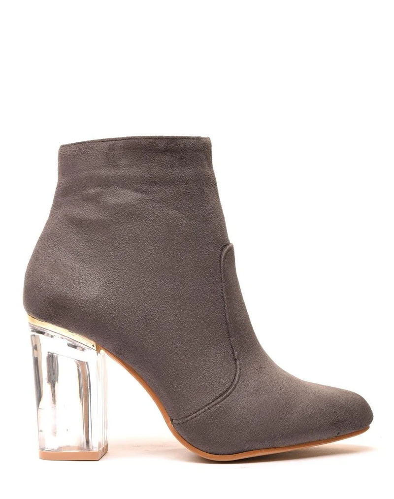Bottines grises en suédine à talon transparent