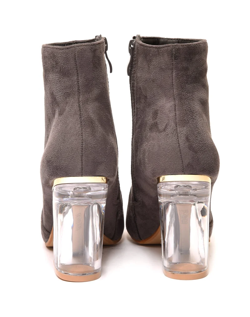 Bottines grises en suédine à talon transparent