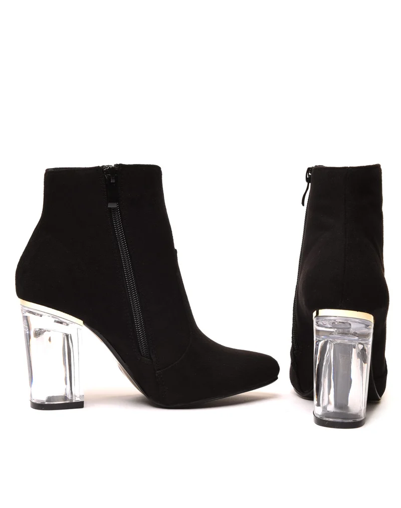 Bottines noires en suédine à talon transparent