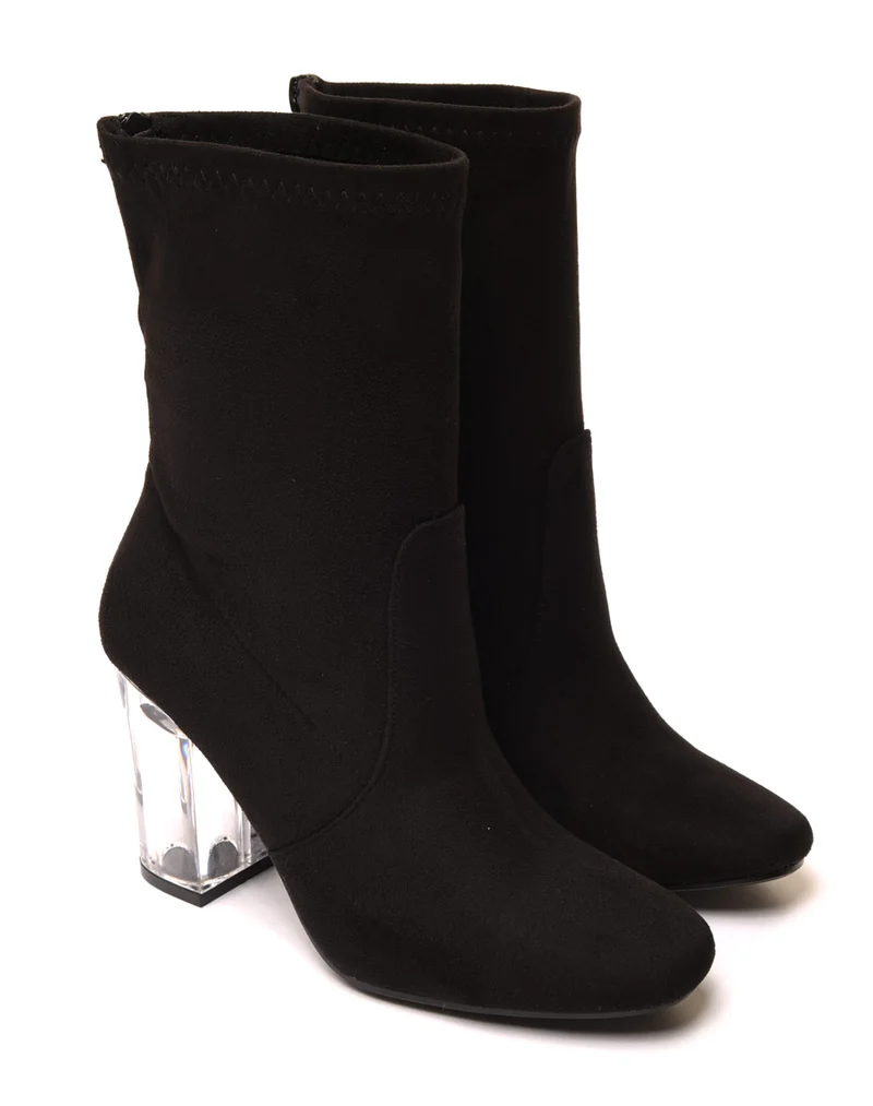 Bottines noires à talon transparent et haut souple