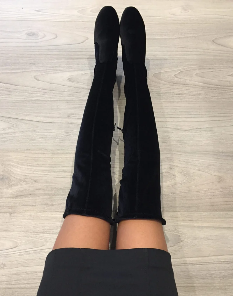 Cuissardes en velours noires à talon transparent