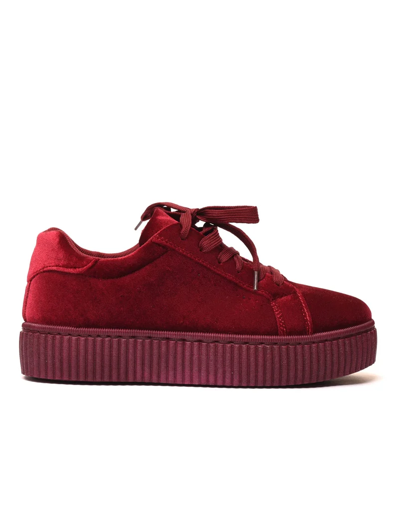 Baskets basses bordeaux en velours