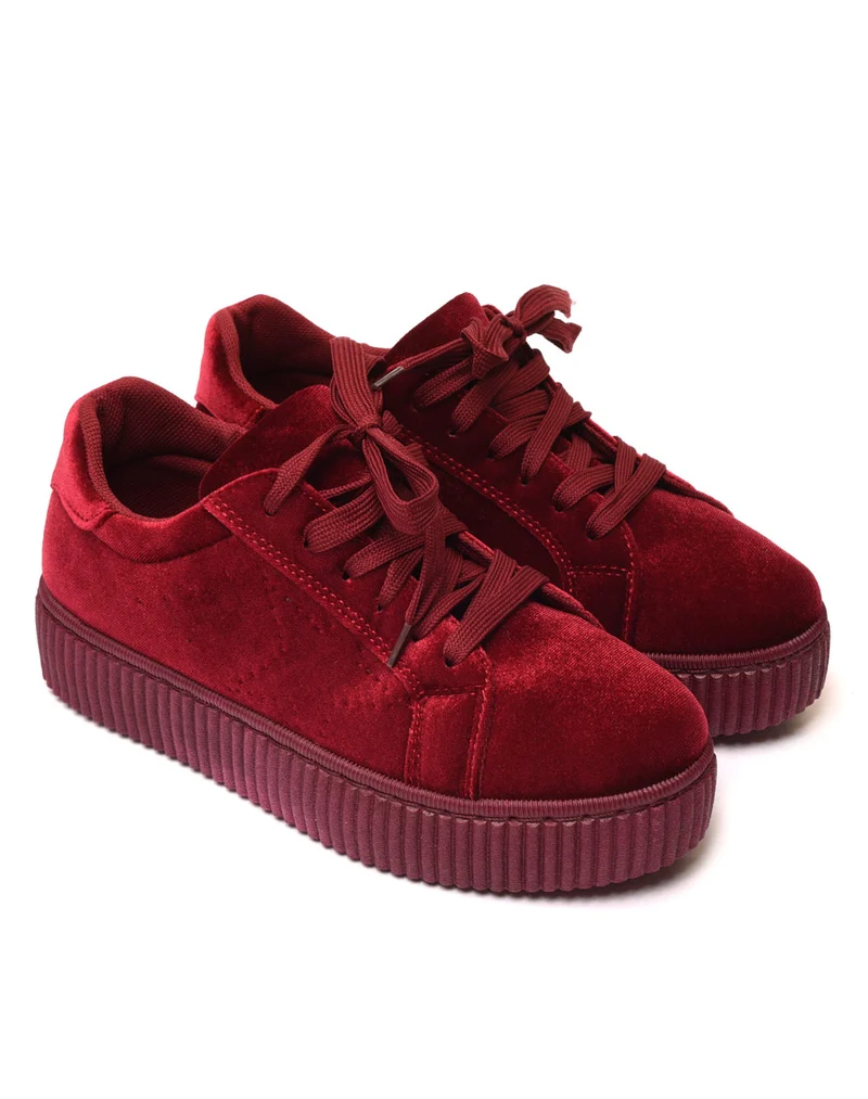 Baskets basses bordeaux en velours