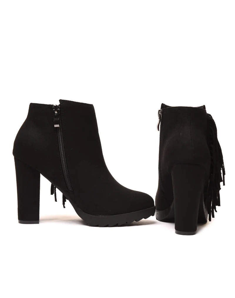 Bottines noires à franges en suédine
