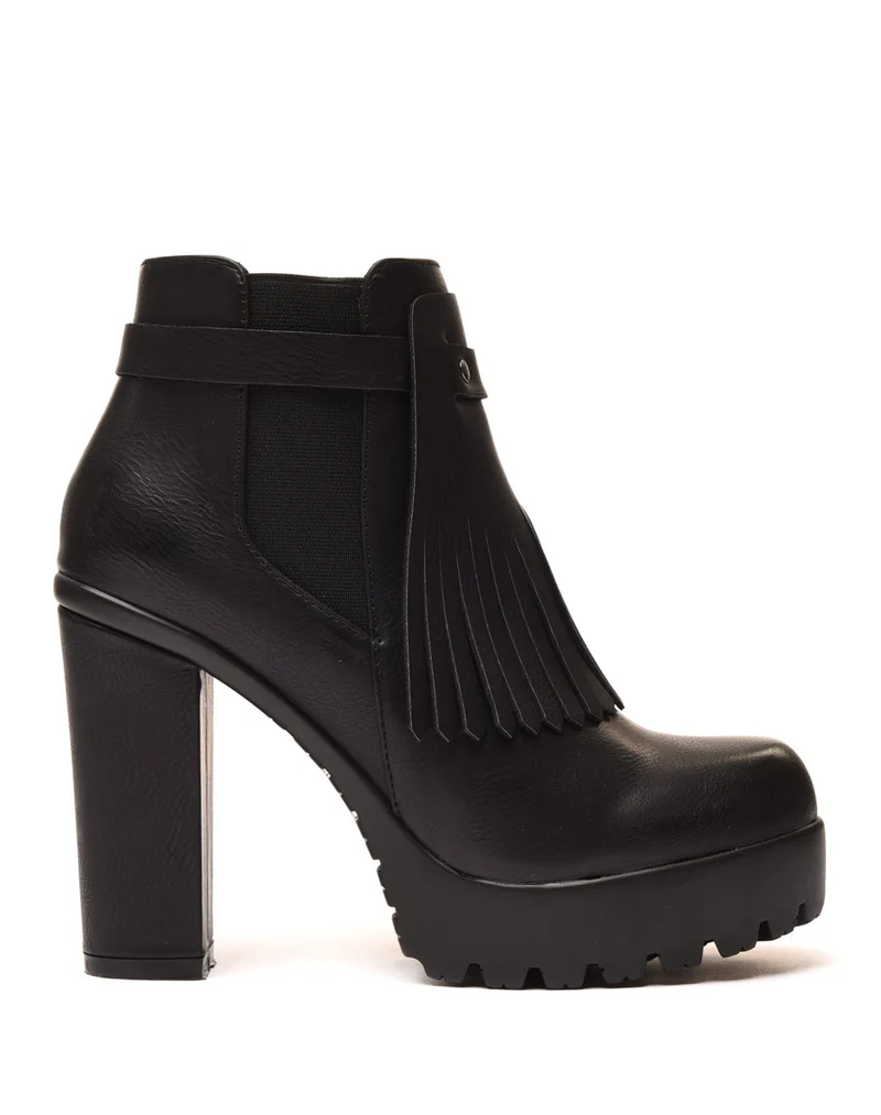 Bottines noires à franges et plateforme