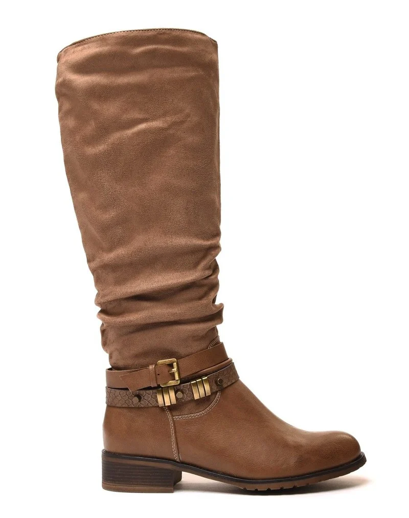 Bottes plates bi matières taupes